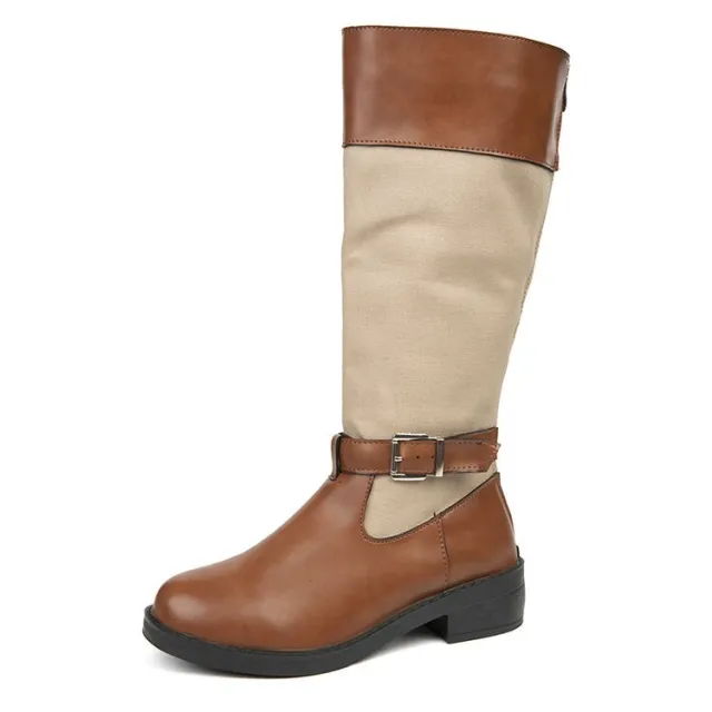 Flower Print Western Boots Fashion Mid Knee High Boots Winter Shoes Beige - Shop at LoveMi