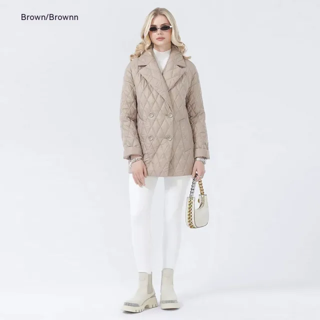 Women's Cotton padded Lapel Short Lightweight Coffee - Shop at LoveMi