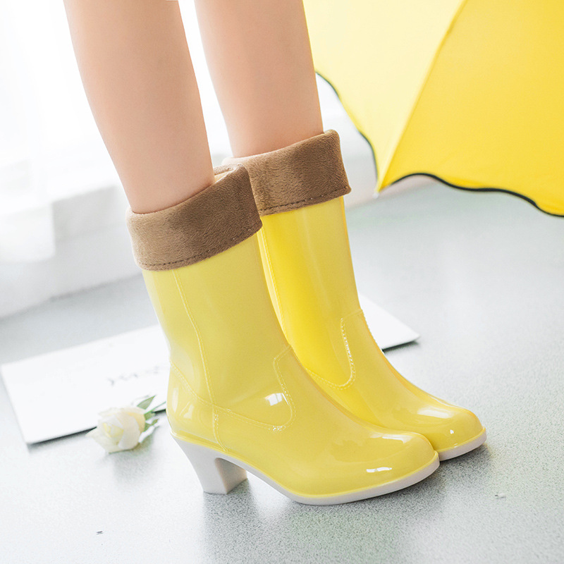 Fashion Mid-tube Waterproof High-heeled Rain Boots