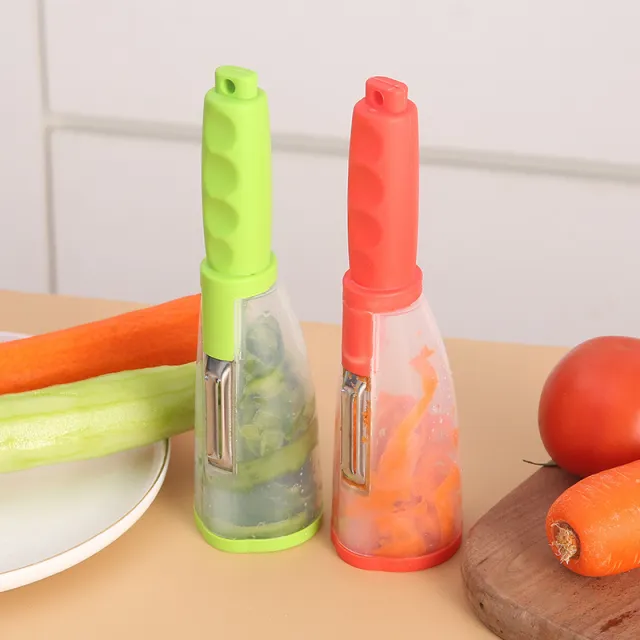 Multifunctional Storage Box Peeler Knife Peeler With Rubbish Bin Slicer Shredder Stainless Steel Vegetable Kitchen Gadgets Tools Random Color - Shop at LoveMi