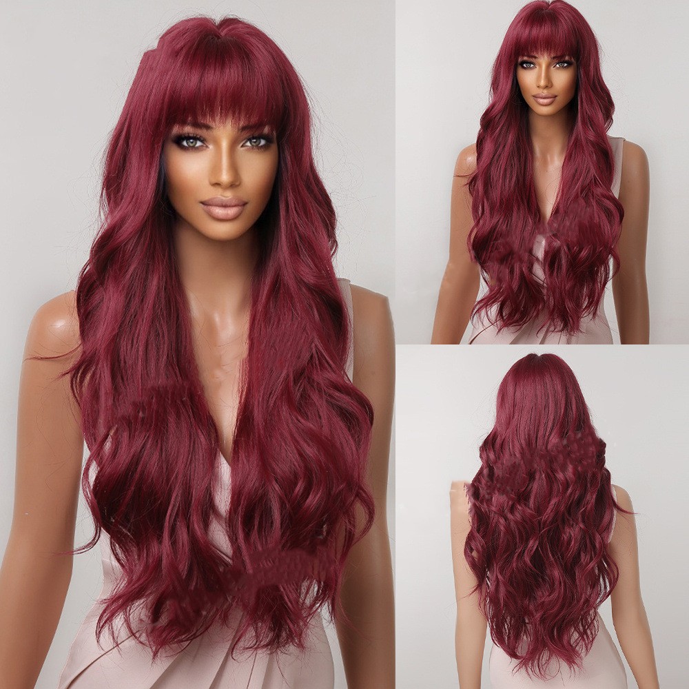 Fluffy Fashionable High temperature Silk Wig Wine Red - Shop at LoveMi
