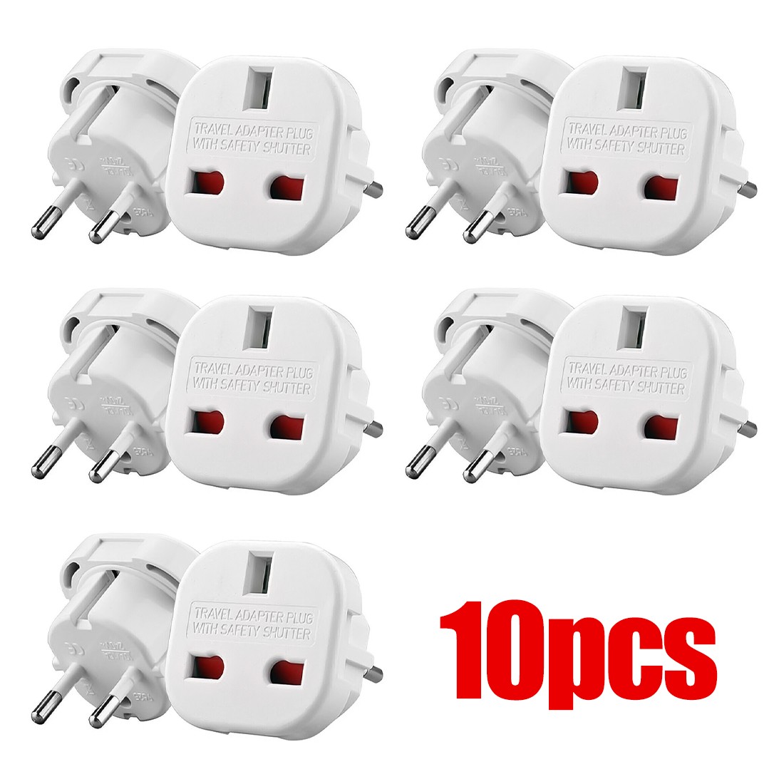 10PCS UK To EU Euro Europe European Travel Adaptor Plug 2 Pin Adapter--white — image 8