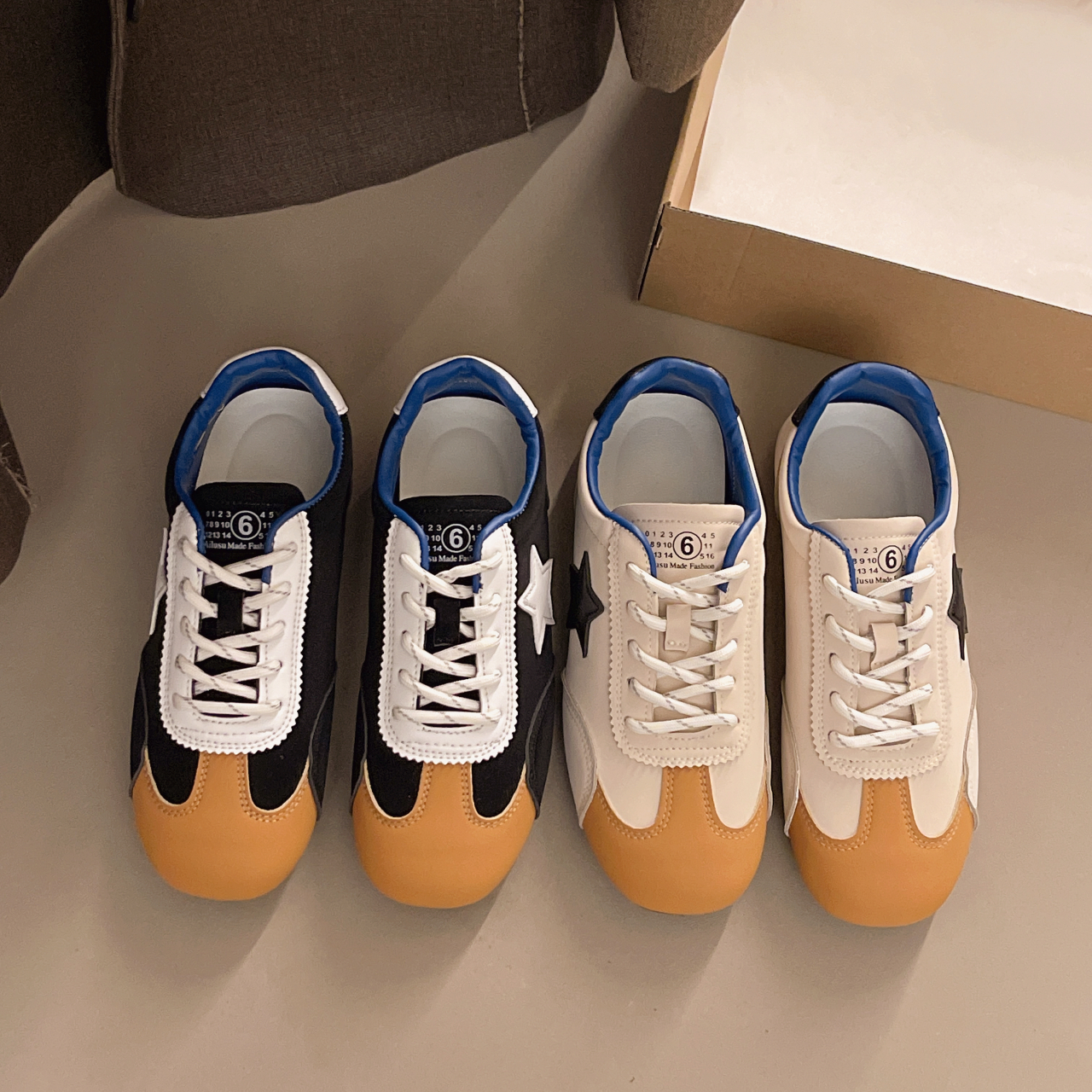 Women Vintage Old School Star Applique Lace-Up Casual Sneakers, Soft Suede Toe Cap Mixed Color Block Lightweight Breathable Minimalist Streetwear Student Daily Walking Trainers