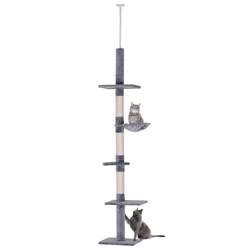 9 Foot Adjustable Height Floor To Ceiling Vertical Cat Tree Grey And White Grey - Shop at LoveMi
