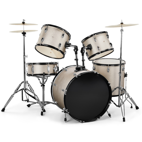 Full Size Adult Drum Set 5-Piece Silver with Bass Drum, two Tom Drum, Snare Drum, Floor Tom, 16