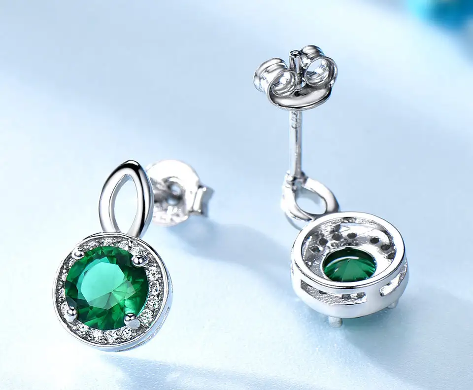 S925 Silver Earrings Nano Sapphire Earrings Advanced Round Micro Rhinestone Ear Clip