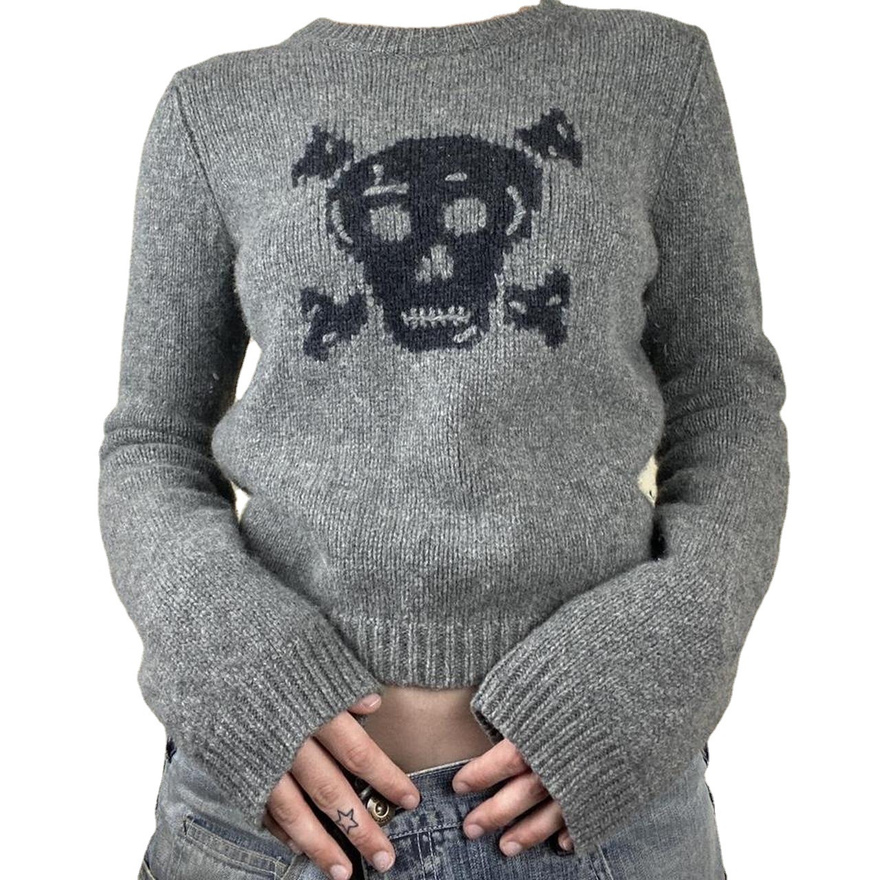 Women's New Long Sleeved Knitting Skull Fashionable Sweater