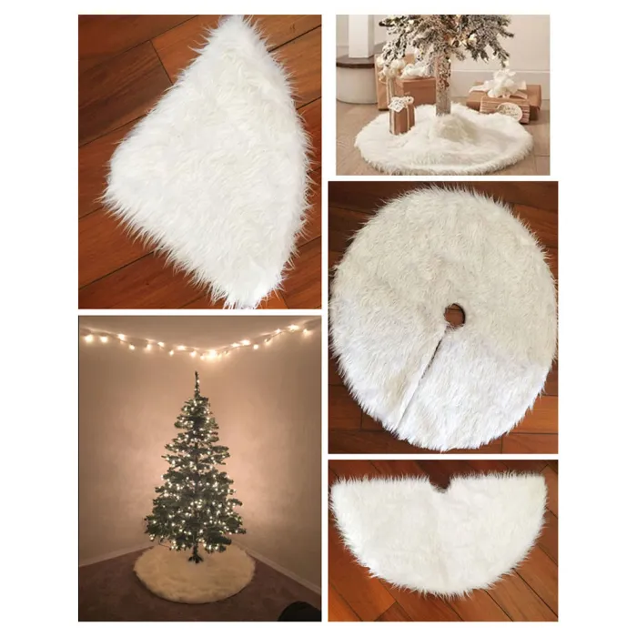 White Plush Christmas Tree Skirt, Soft Faux Fur Tree Base Cover for Holiday Decor (78, 90 or 122 cm) - detail photo 1