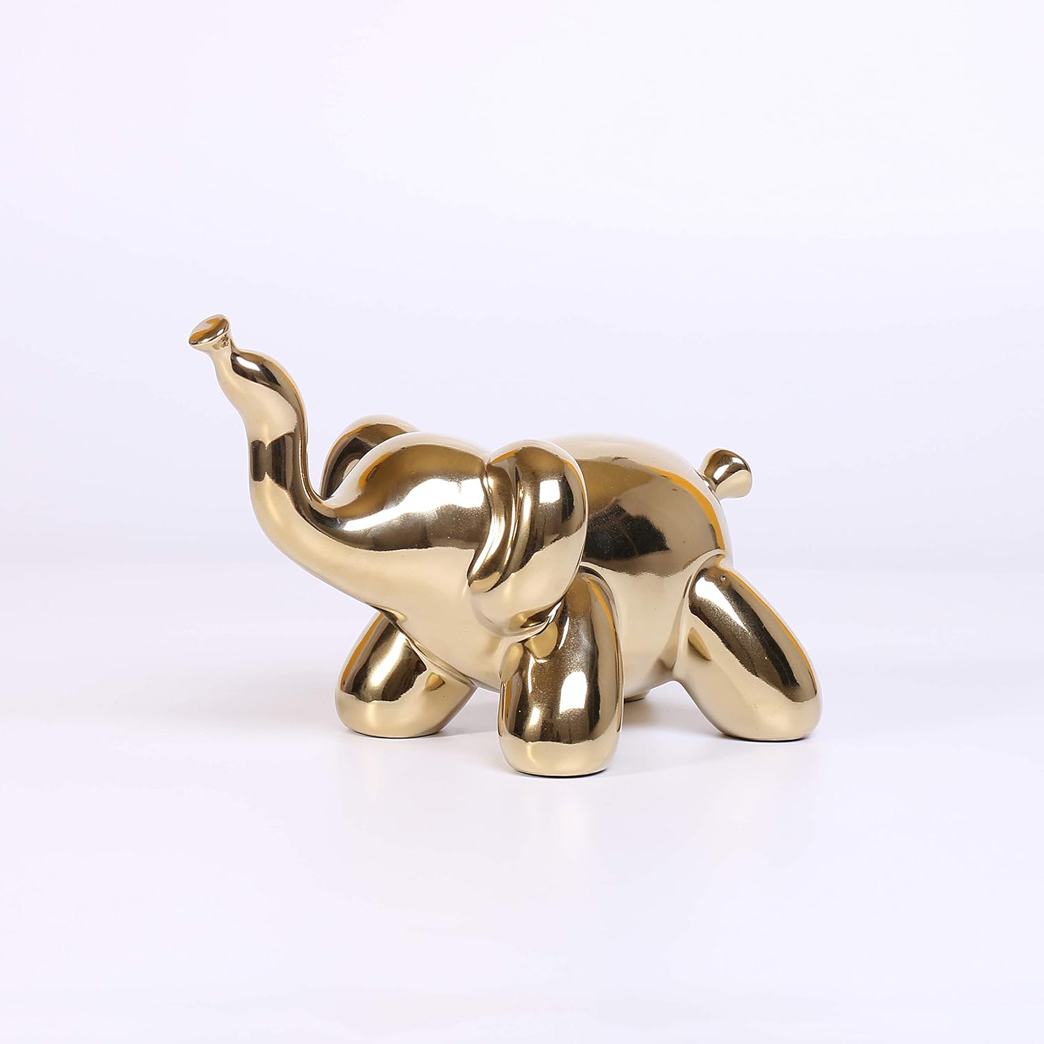 Gold Ceramic Elephant Figurine, Small Handmade Animal Statue Sculpture Ornament For Living Room, Desk, Shelf And Home Decor
