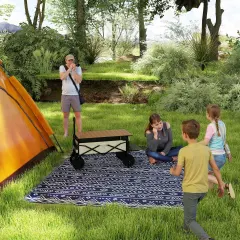 Reversible Outdoor Rug, Waterproof Plastic Straw With Carry Bag, 8 X 10, Blue & White Geometric - Blue - View 1