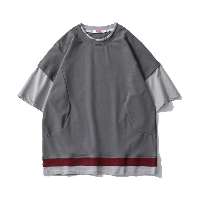 INS Color Contrast Fake Two-piece Half Sleeves Korean Couple Body