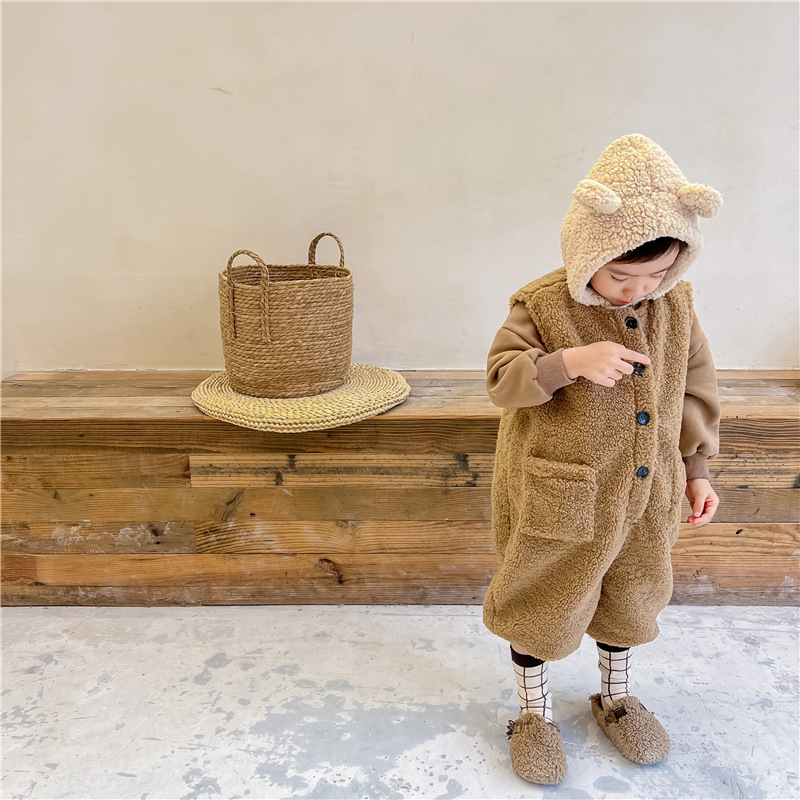 Children's Korean-style Fleece-lined Thickened Jumpsuit