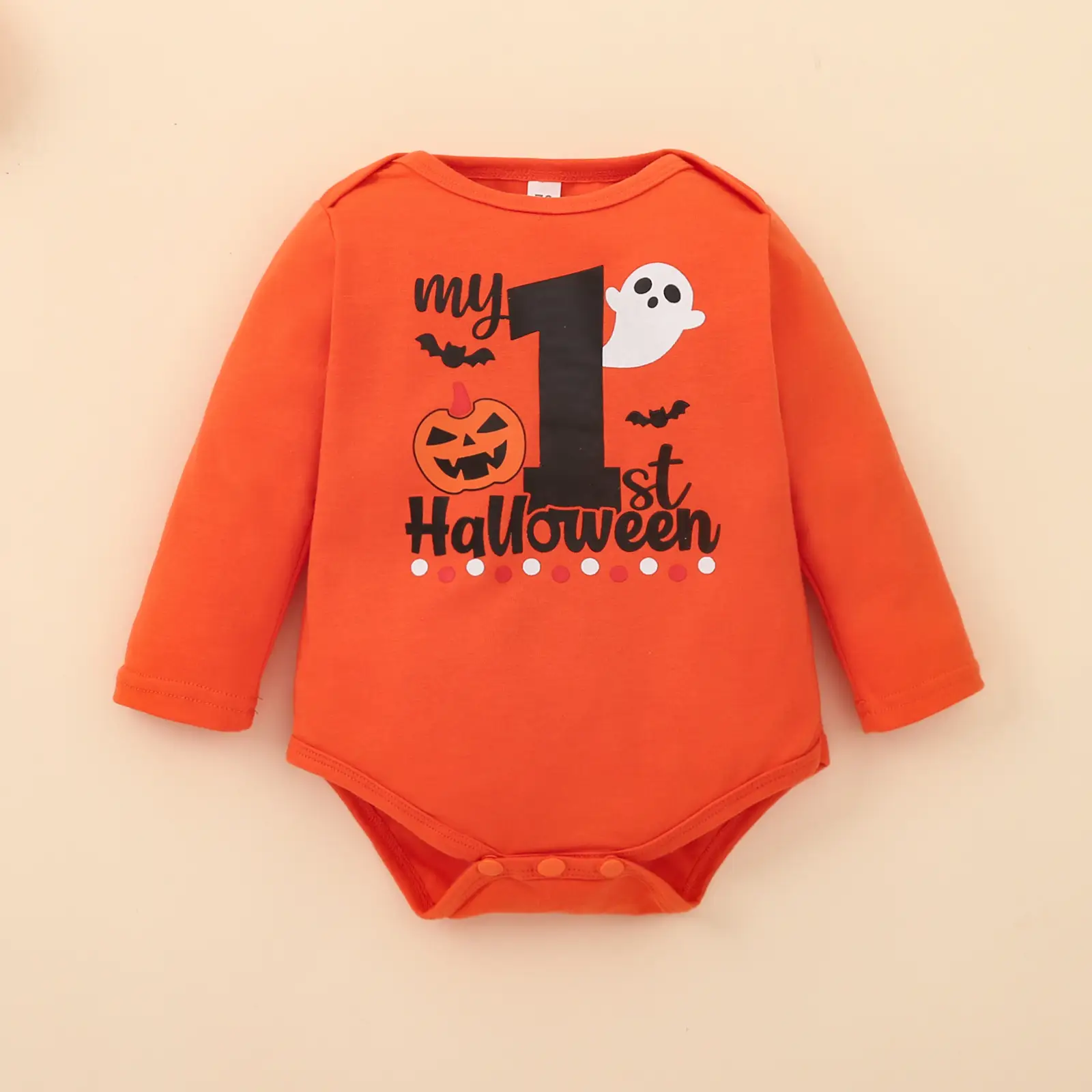 Autumn Baby Boy Orange Round Neck Long Sleeve Letter Romper Printed Black Trousers Hat Infant Children's Suit