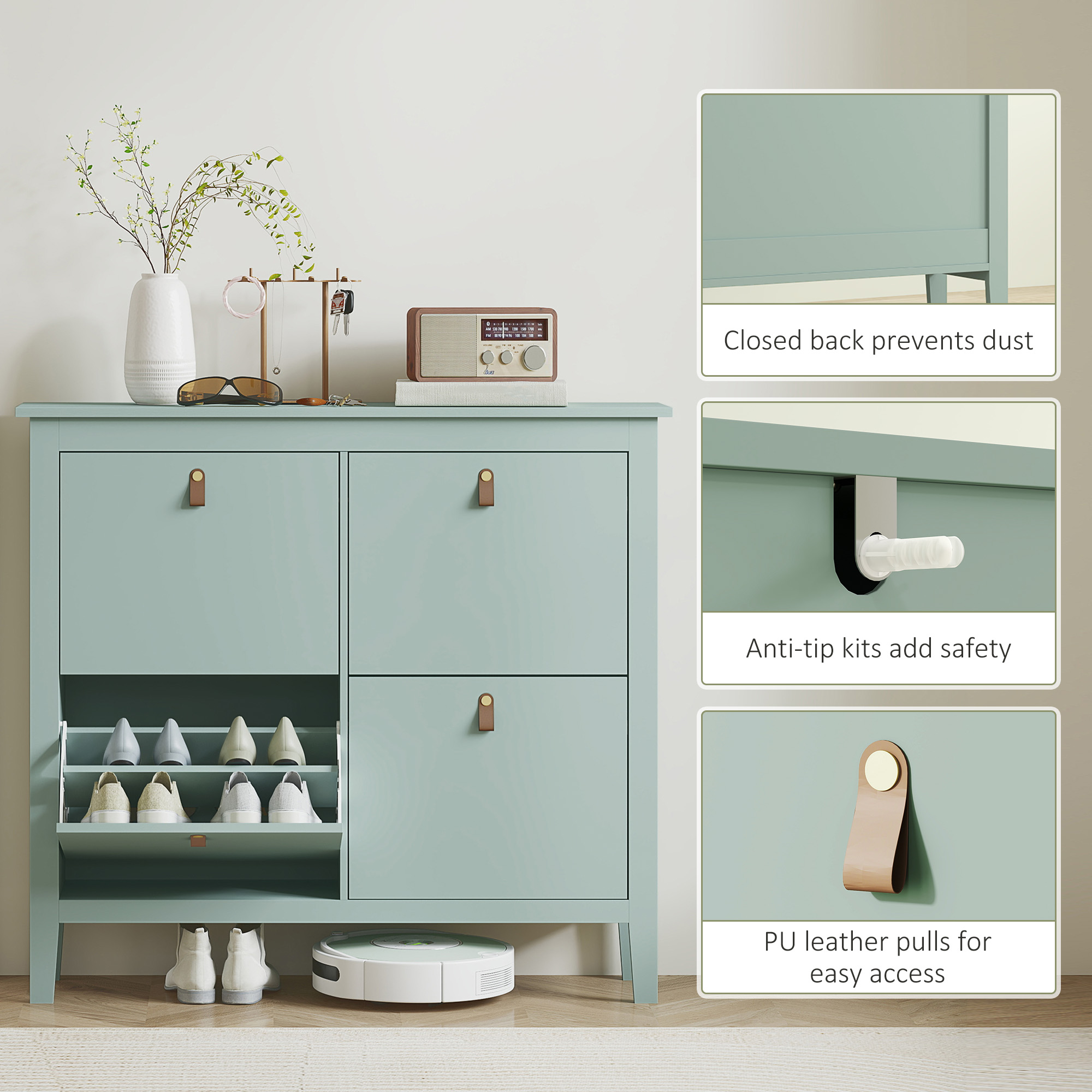 Modern Four Drawer Shoe Cabinet - Green