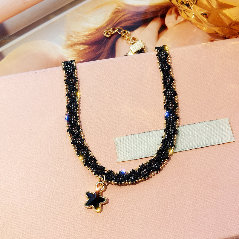 Korea Black Sexy Clavicle Chain Simple Short Star Pendant Necklace