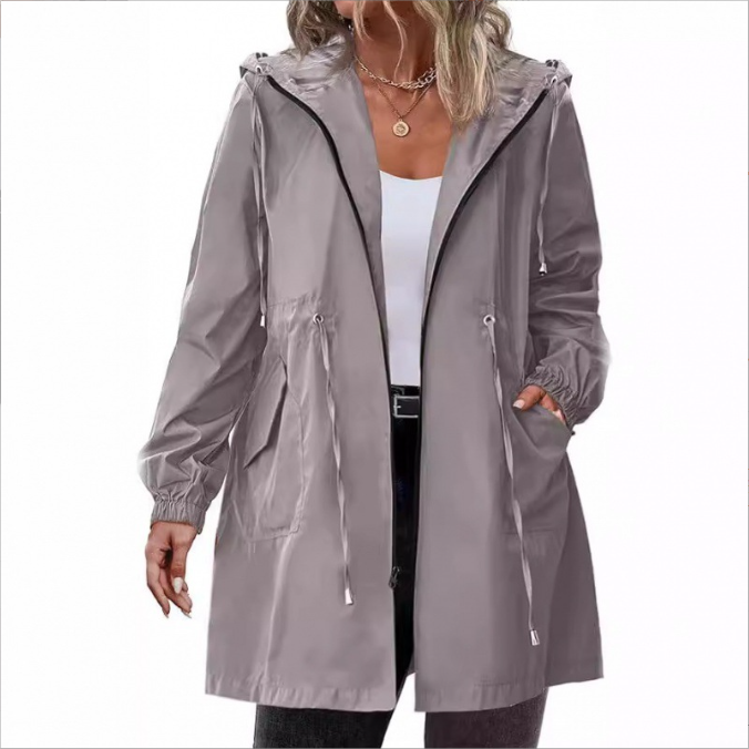 Women's Rain Jacket Long Lightweight Hooded Windbreaker