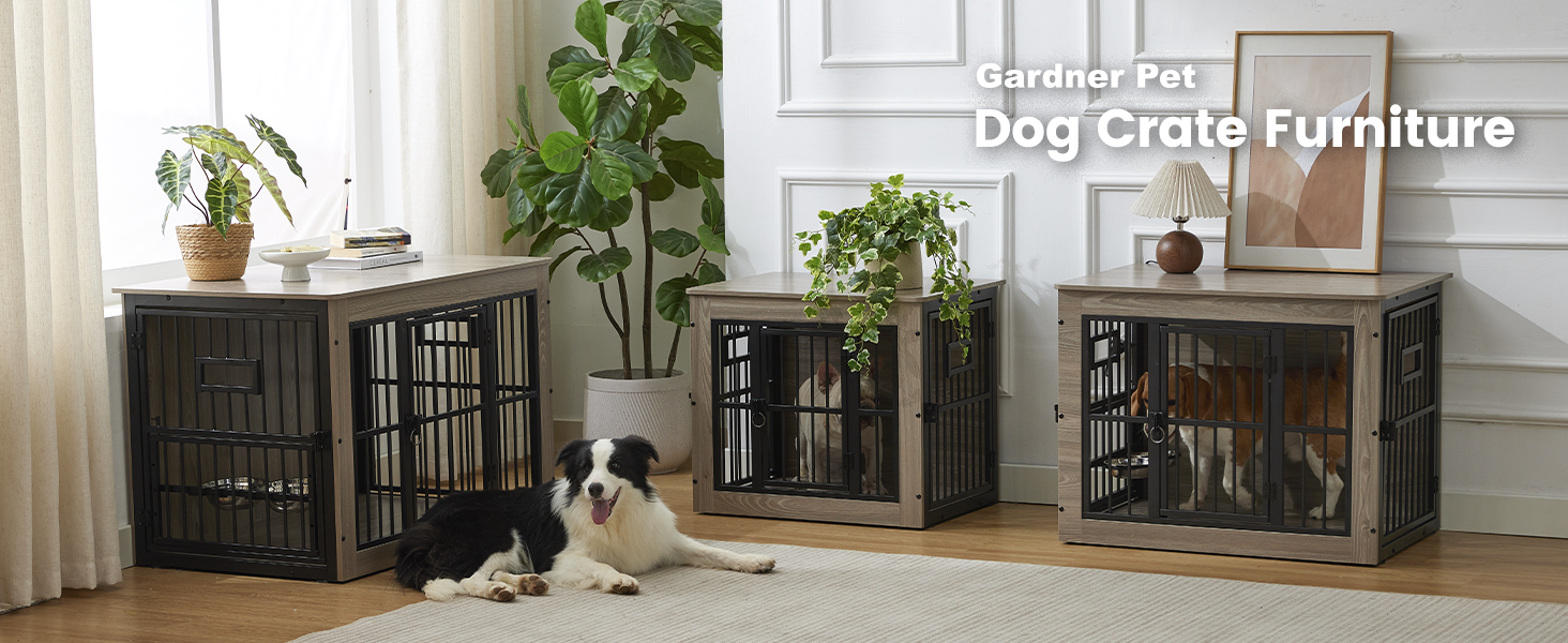M Code-Dog Crate Furniture,Rustic Grey - Heavy Duty Dog Cage,Three Door Wooden — image 5