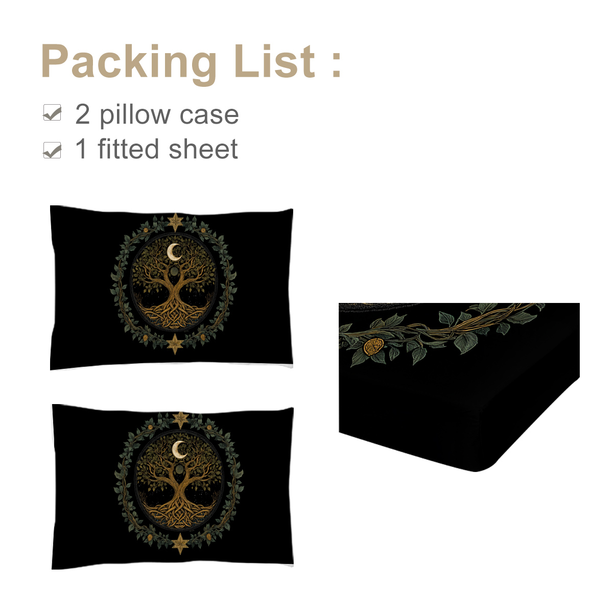 3pcs Tree Of Life Minimalist Comfort Series Bed Fitted Sheet And Two Pillowcases Bedding For All Seasons Use — foto 5