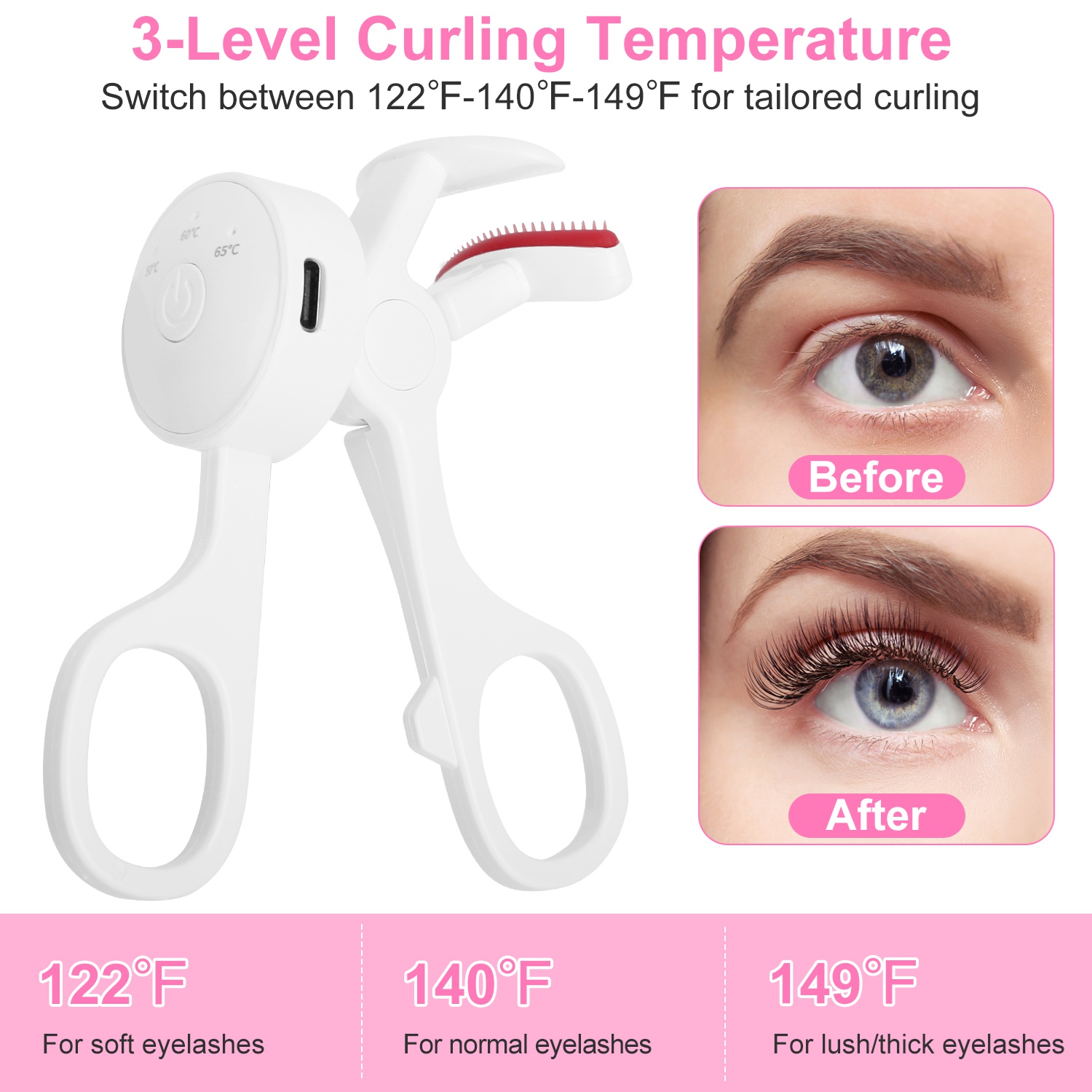 2Pcs Heated Eyelash Curler Electric USB Rechargeable Eyelash Curler Anti Burn Compact With Comb Heat Up Fast Within 8S For All Eye Shapes For Women Make Up Gift Travel Valentine Mother Day thumbnail 6