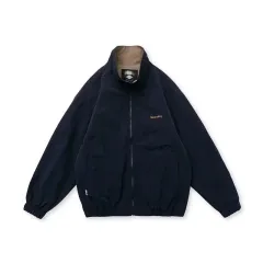 Men's Stand Collar Simple Casual Top Loose Jacket - Navy Blue - View 1