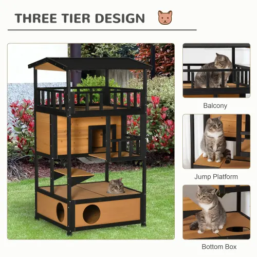 Wooden Outdoor Cat House, Wild Shelter Kitten