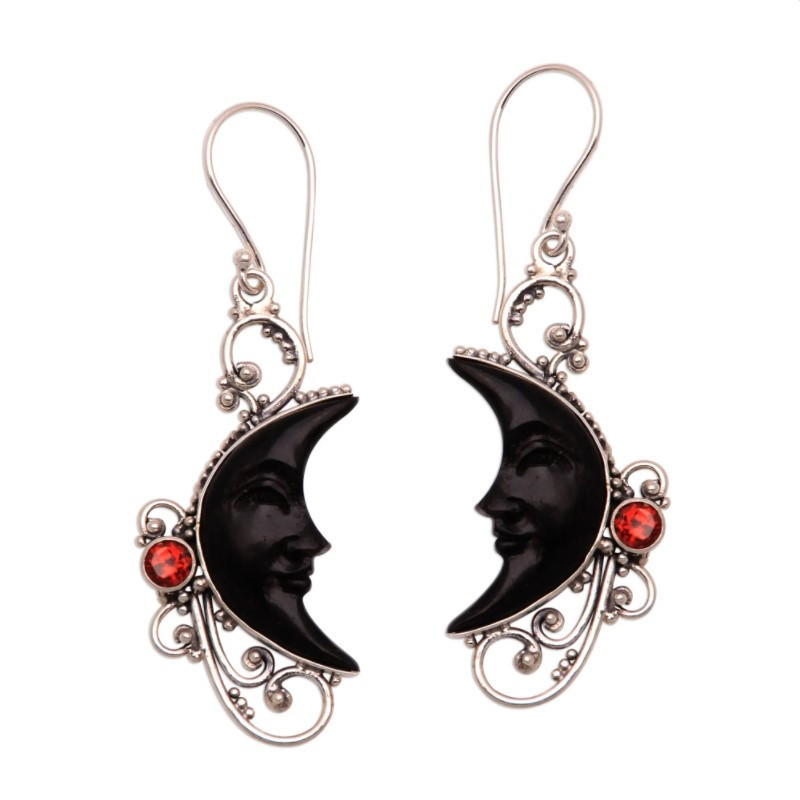 Title 4, Holloved Fashion Carved Gem Black Moon minđuše