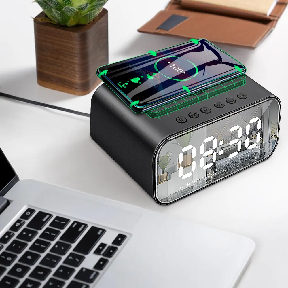 Wireless Charging Bluetooth Speaker Clock Led Alarm