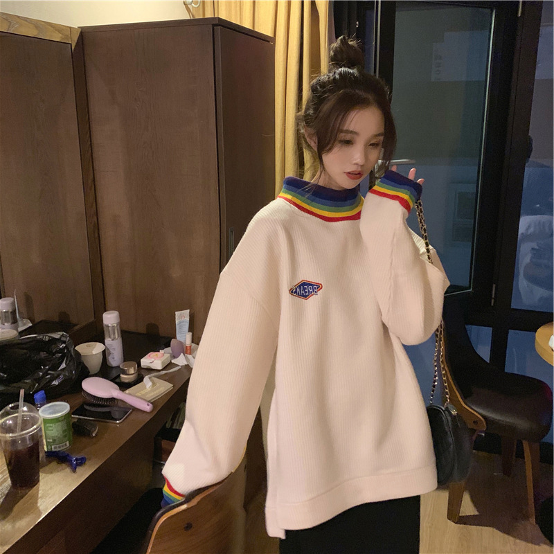 Title 2, New Korean Style Loose Rainbow Half High Collar...