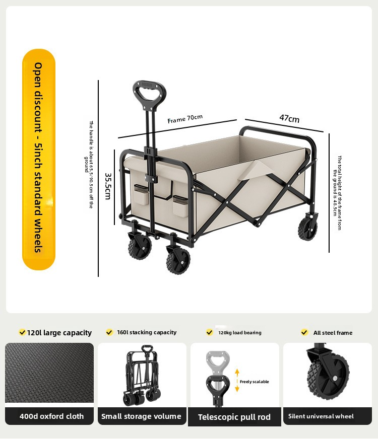 Foldable Travel Trailer Outdoor Camping Wagon For Picnic And Campsite Use