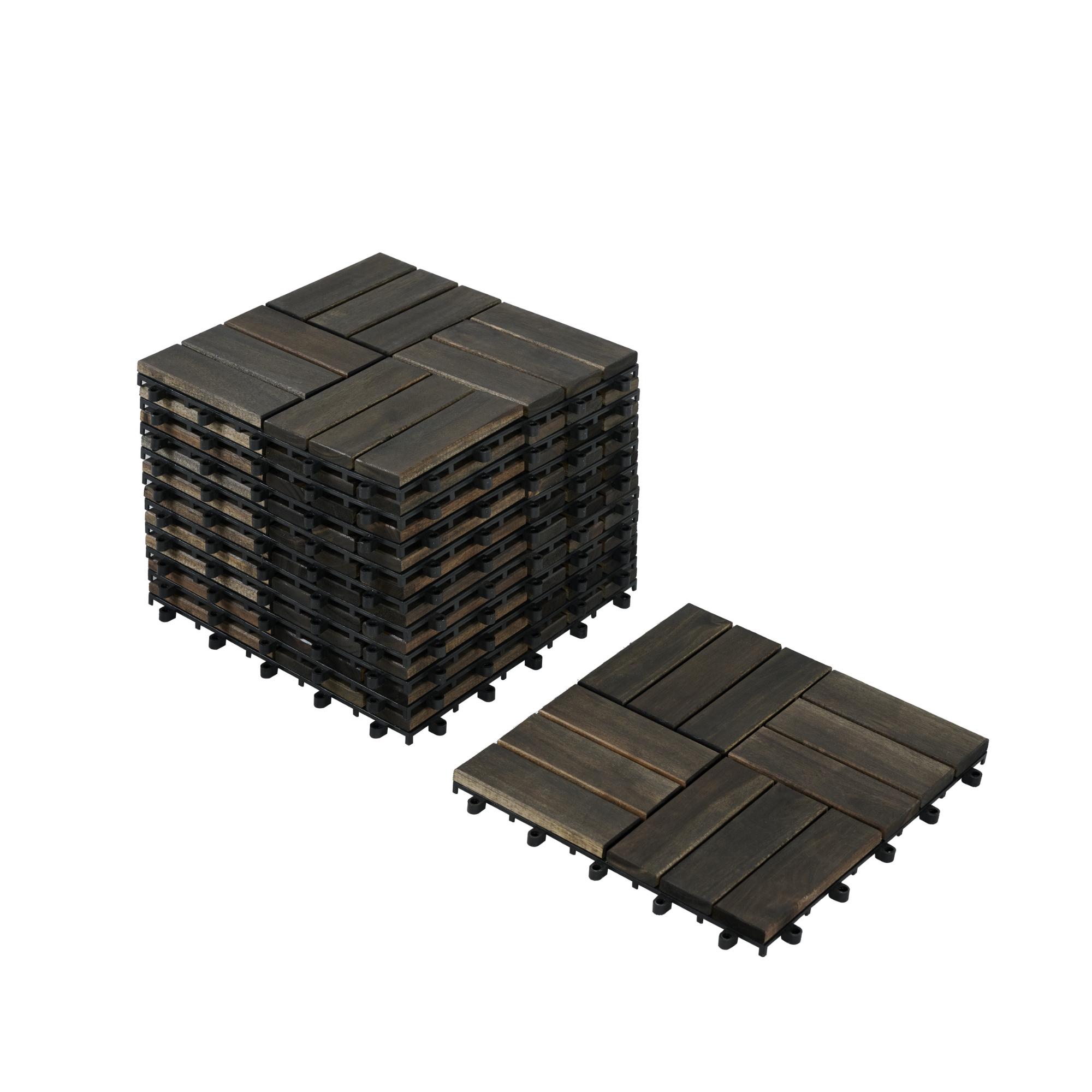 Acacia Wood Interlocking Deck Tiles Checker Pattern, 30 PCS 12inch X 12inch Dark Brown Square Acacia Hardwood Outdoor Flooring For Patio, Bancony, Pool Side