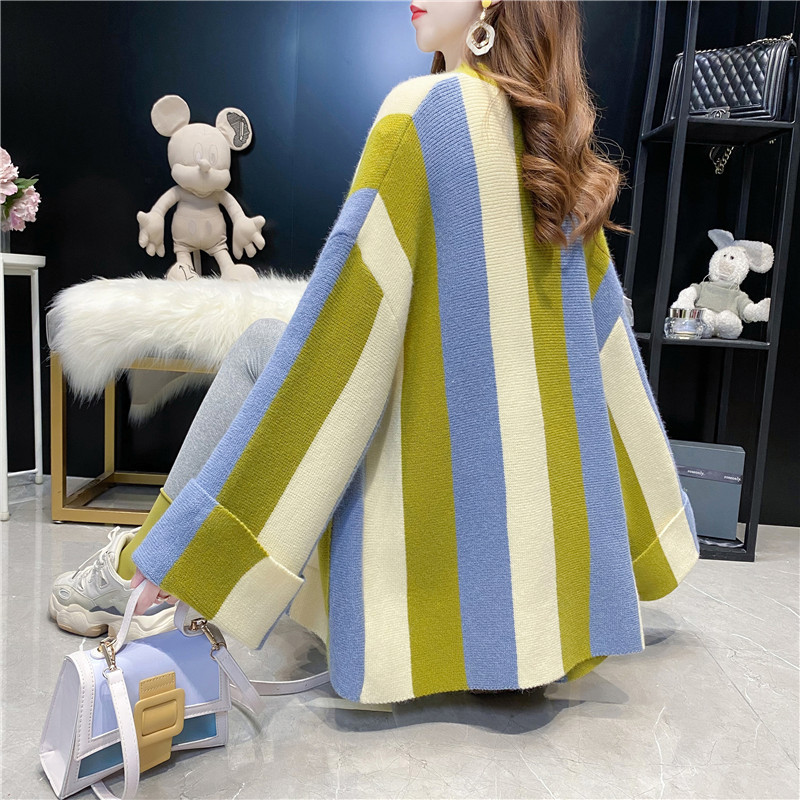 Contrast Stitching Striped Sweater Cardigan Jacket