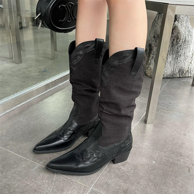 Title 3, Mid Heel Retro Versatile Knight Fashion Boots o...