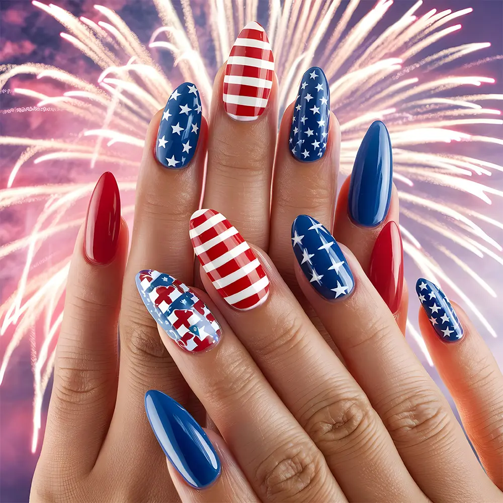 Of Short Almond-shaped Acrylic Nail Stickers, American