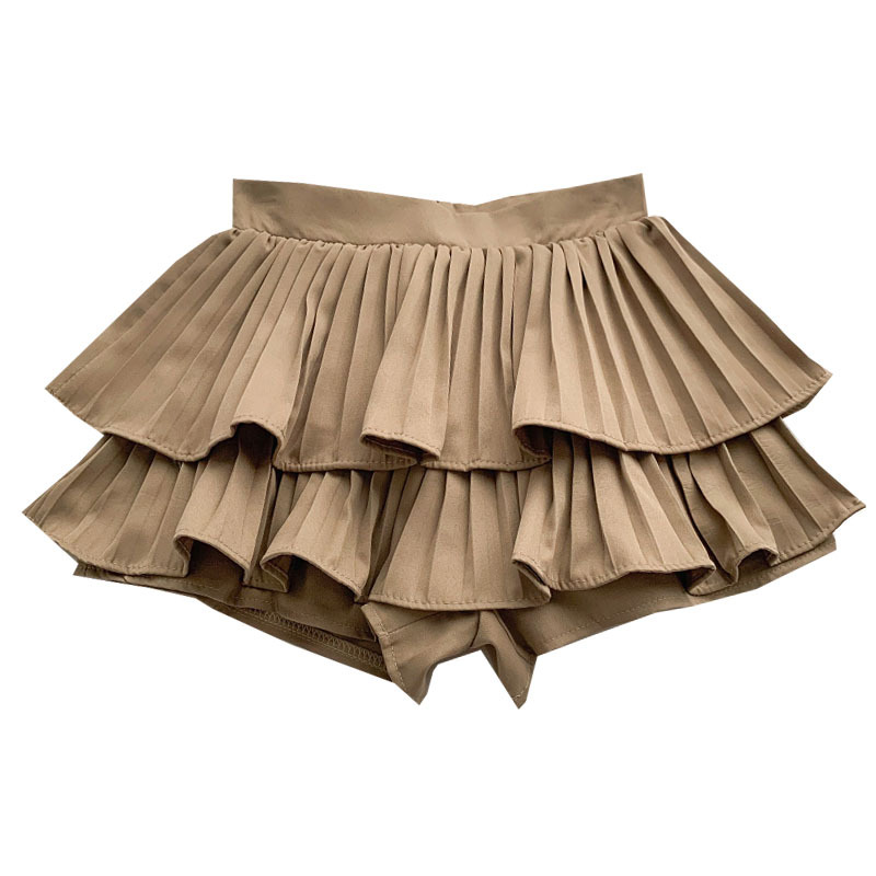 High Waist Slim Pleated Cake Hakama Wide Leg Pants Shorts