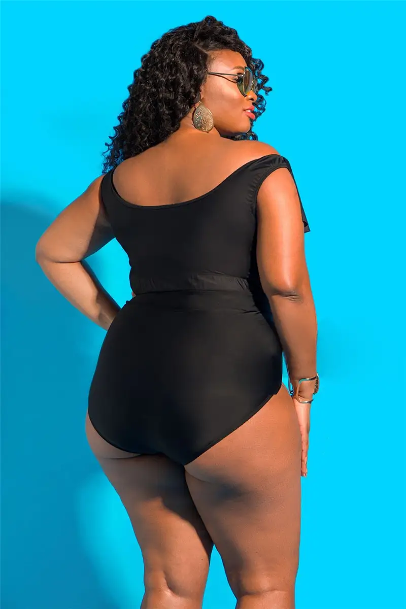 Lady Off-shoulder Hollow Flounced High Waist Swimsuit