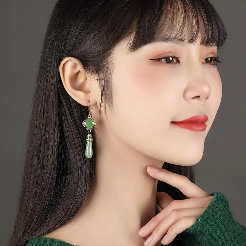 Antique Green Retro Sterling Silver Earrings