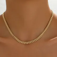Luxury Chain Necklace Retro Geometric Wheat Leaf Design Stylish Spring Summer Accessories, Everyday Party Wear Gift Idea - Wj0083 - View 1