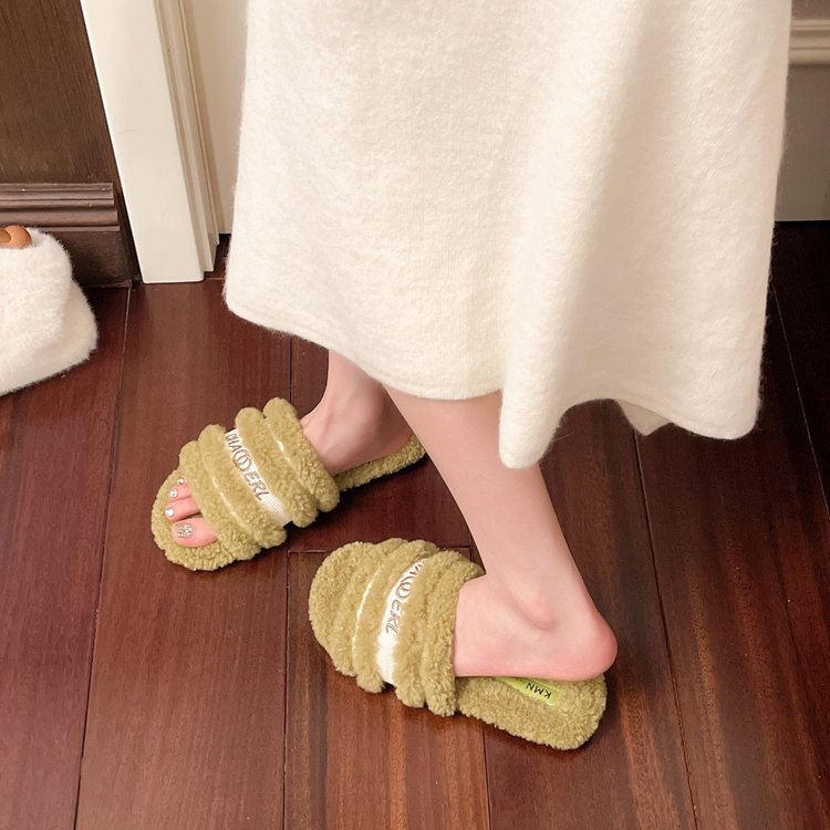 Women's Furry Slippers For Outdoor Wear, 2026 New Autumn Winter Trendy Single Band Fluffy Cotton Slippers