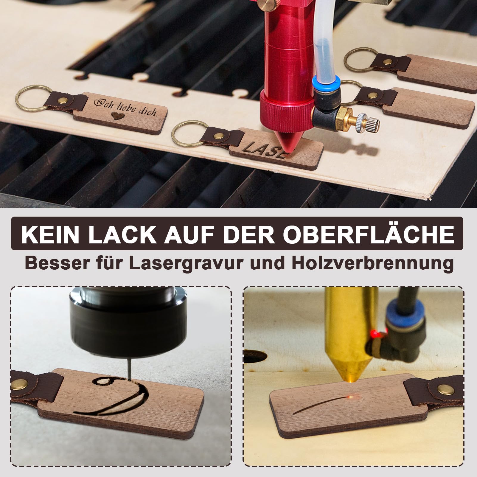 Pack Of 12 Wooden Key Chains Rectangular Fob Made Of Wood And Leather Blanks — image 6
