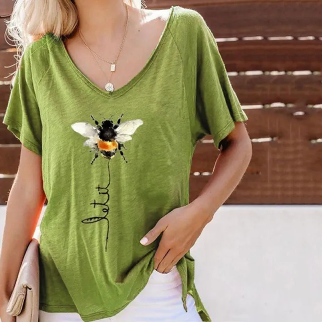 Women's Round Neck New Short Sleeved T Shirt Printing Top Green - Shop at LoveMi