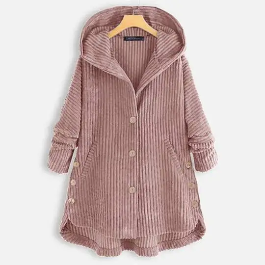 New Style Loose Plus Size Retro Corduroy Coat Pink - Shop at LoveMi