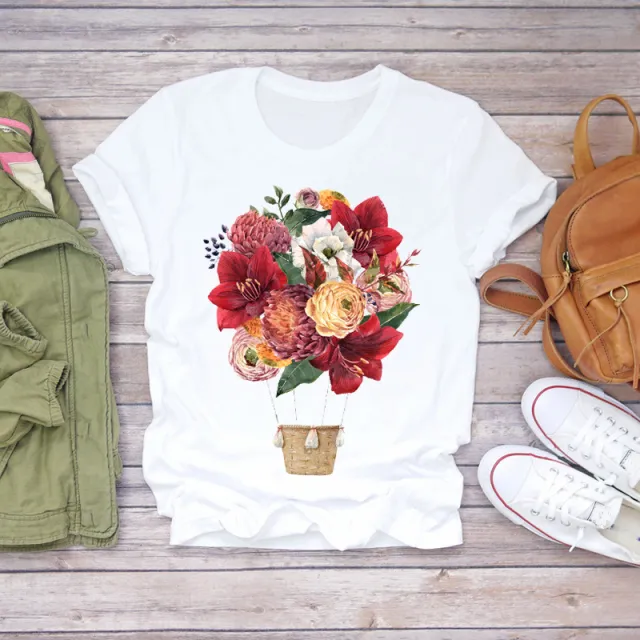 Women's Short sleeved Loose T shirt Hot Air Balloon Printing 22546Color - Shop at LoveMi