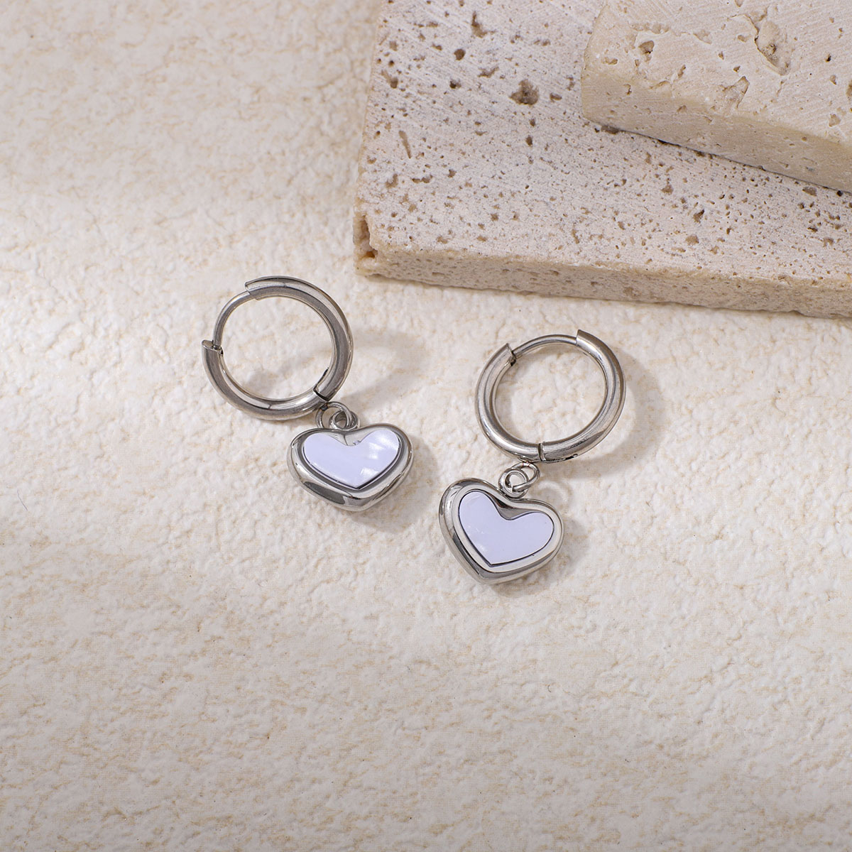 Heart-shaped, Moon-shaped, And Water Droplet-shaped Acrylic Panels Are Embedded, With Stainless Steel Pendant Earrings