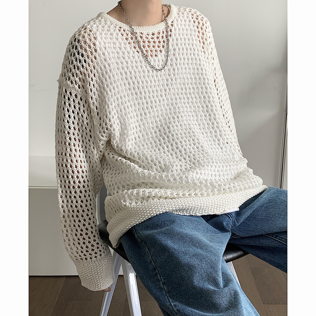 Lazy Breeze Hollow Knit Blouse