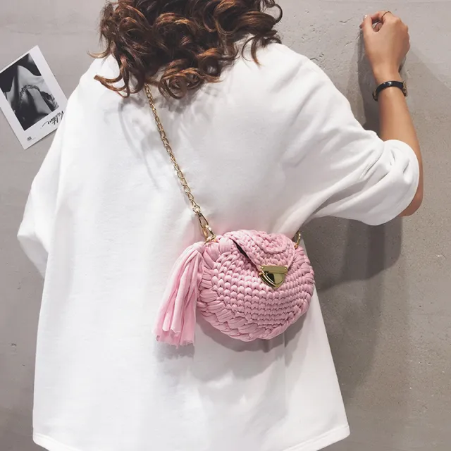 Handmade Woolen Bag For Girls One Shoulder Diagonal Pink - Shop at LoveMi
