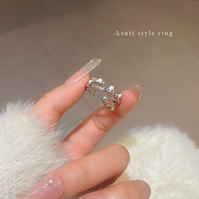 1PCS Ins Style Silver Zircon Ring For Women, Light Luxury Minimalist Design, Adjustable Open Band, Versatile Elegant Jewelry