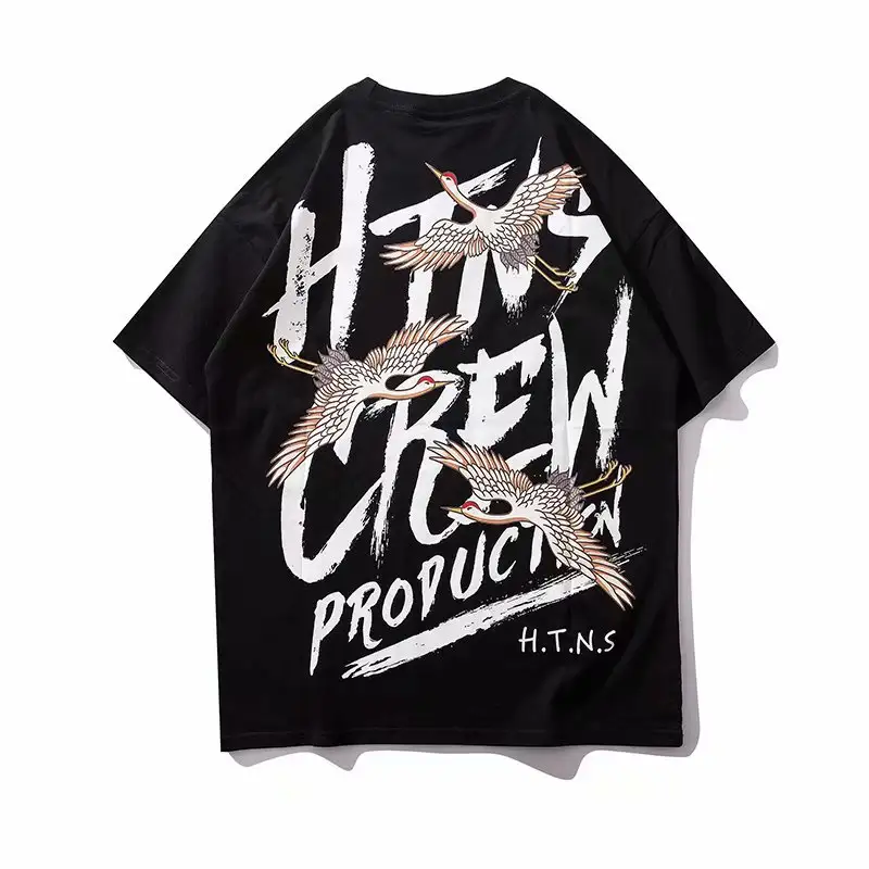 Chinese Style Hip Hop Tide Brand New Ins Crane Print Short Sleeve