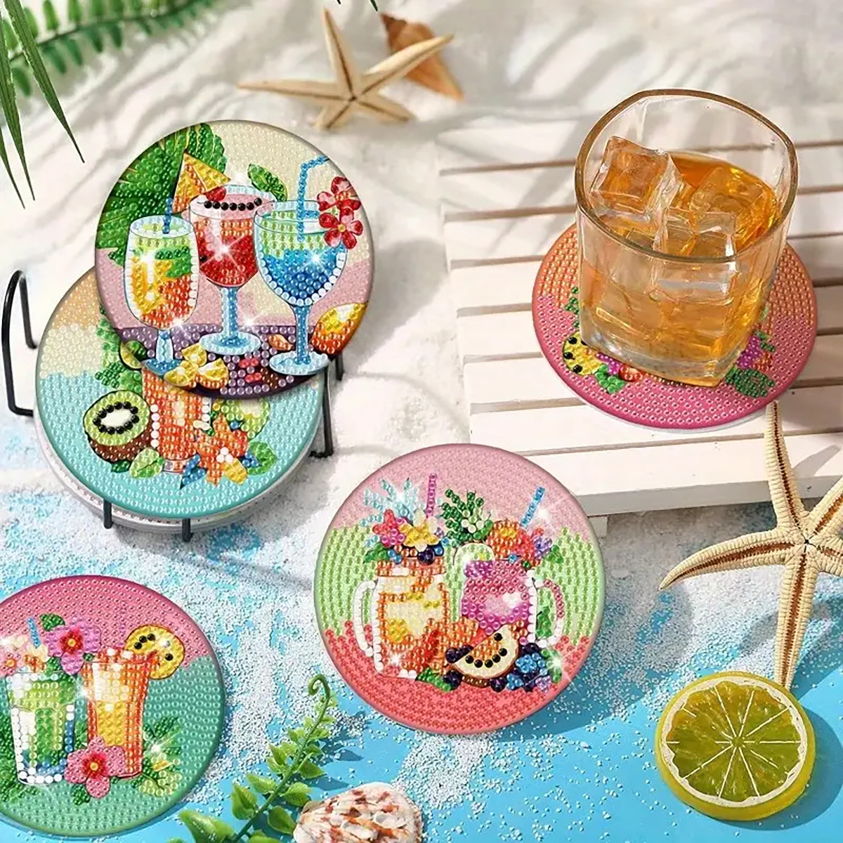 Diamond Art Drawing Coaster With Bracket, DIY Fruit Pattern Diamond Art Coaster, Suitable For Adults And Beginners Diamond Drawing Kit, Diamond Kit Craft Supplies, Exquisite Gifts For Friends