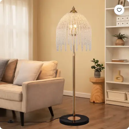 3-Light Elegant Crystal Floor Lamp Vintage Waterfall Design With Cascading Crystal Beads And Marble Texture Base For Living Room, Bedroom, Or Office Decor  Bulb