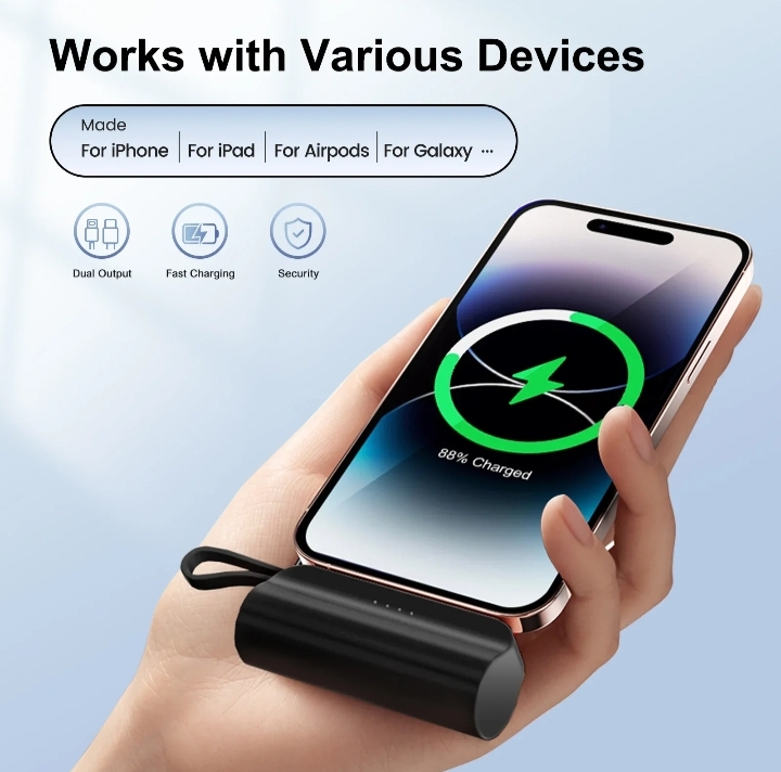 Mini Portable Power Bank Capsule Fast Charging Pocket Size Emergency Battery thumbnail 4
